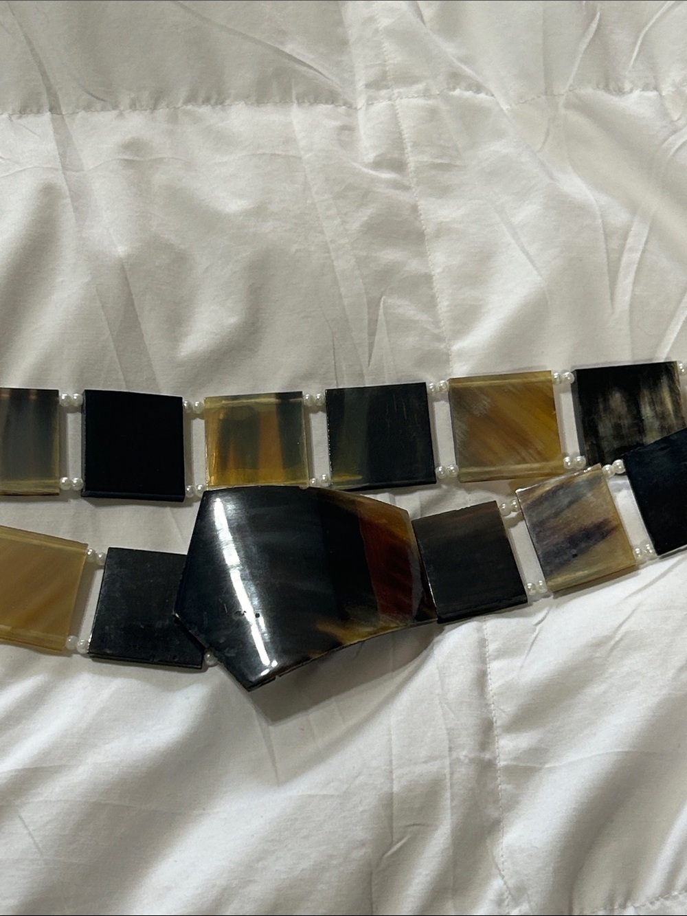 Handmade Multi-Tone Horn Square Link Belt - Black & Brown
